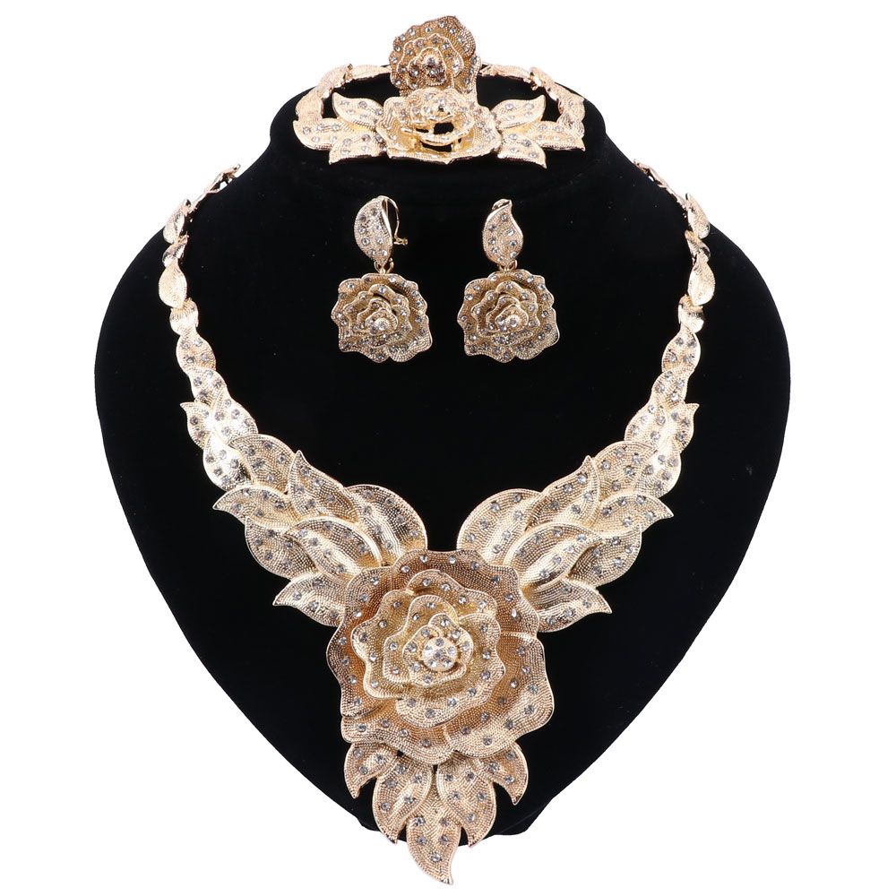 Dubai Fashion Jewelry Sets Necklace Bracelet Flower Shape Pendant