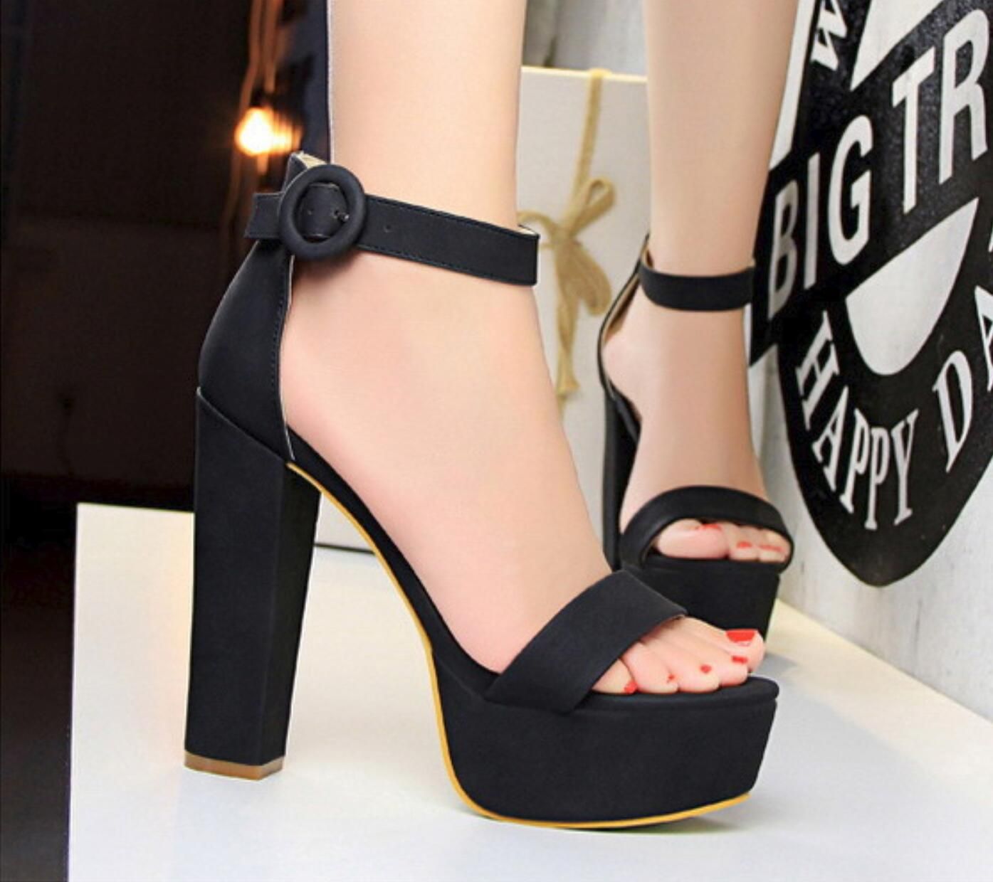 Ladies Platform Block heel Sandals Party High Heels Ankle strap Strappy Shoes