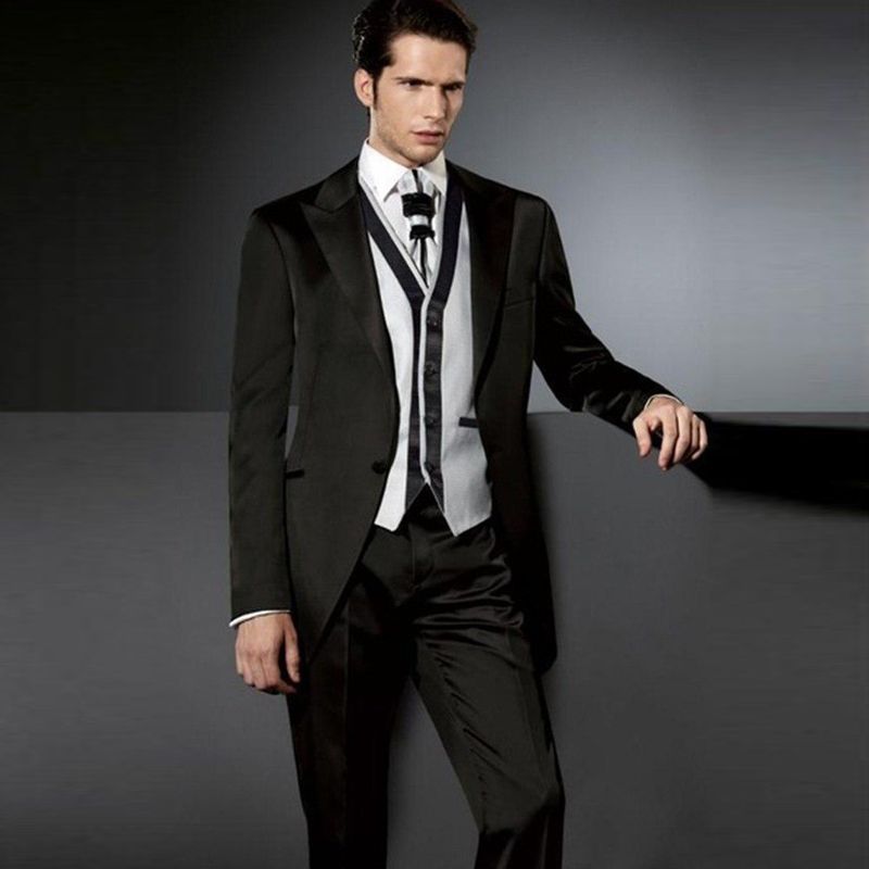 Acheter 2019 Noir Hommes 3 Pièce Costume Pour Mariage Groom Tuxedo Veste Pantalon Gilet Costume De Mariage Groomsman Meilleur Costume Homme Pour