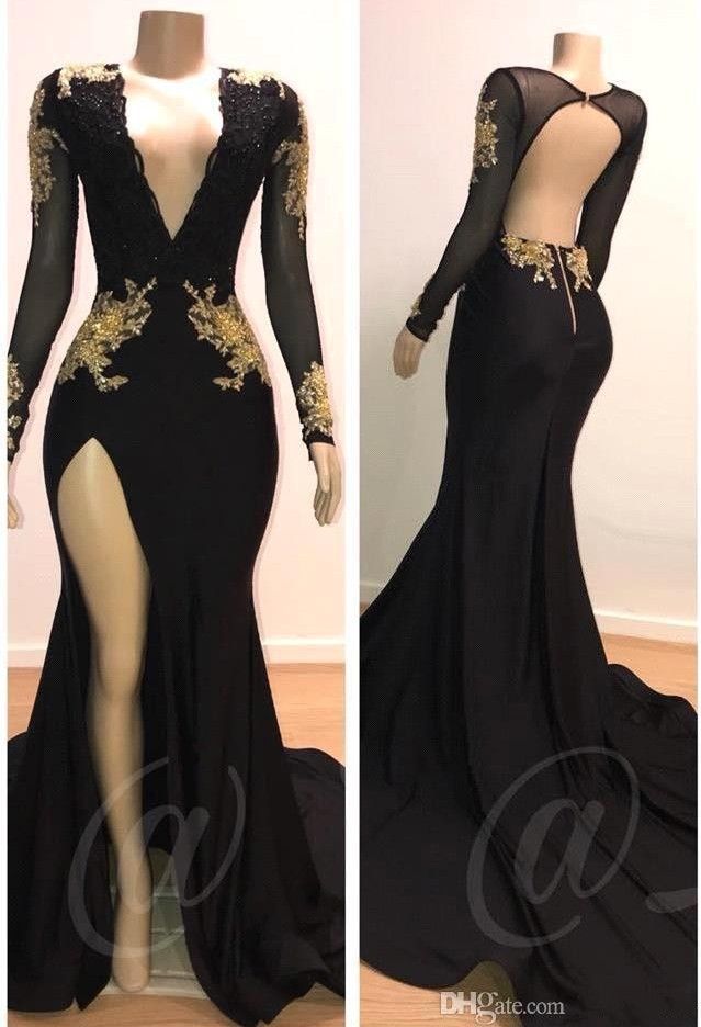 gold and black long gown