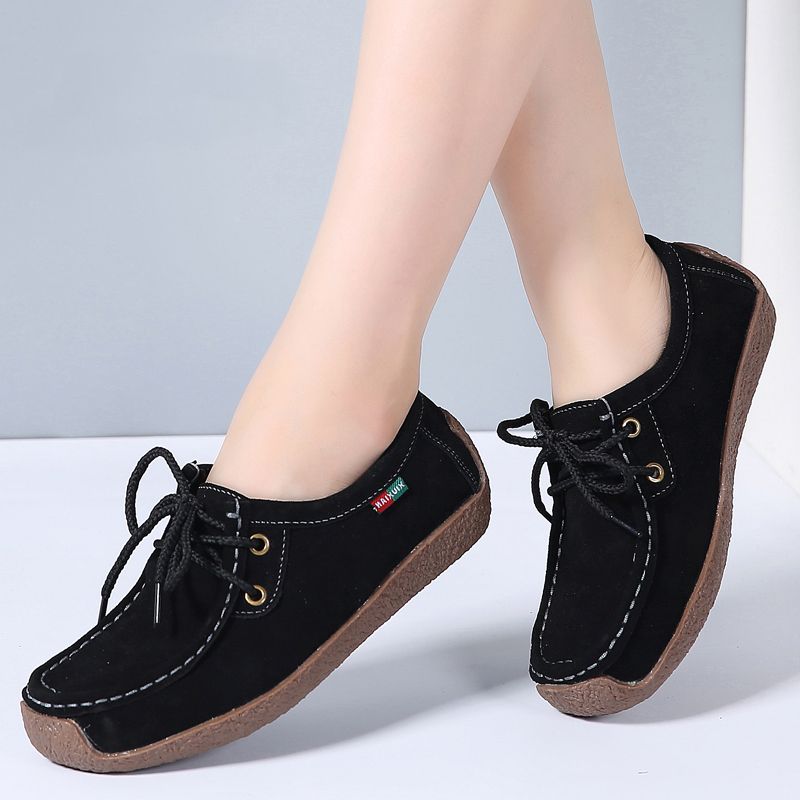 Zapatos planos para mujer Zapatos náuticos Recorte Mocasines con cordones de cuero de gamuza planos