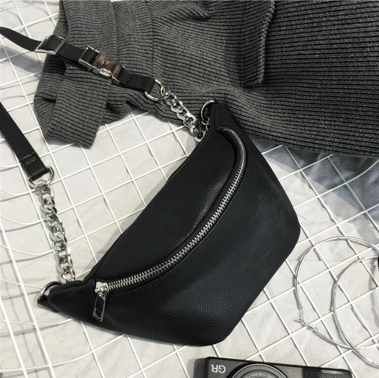 black fanny pack with chain