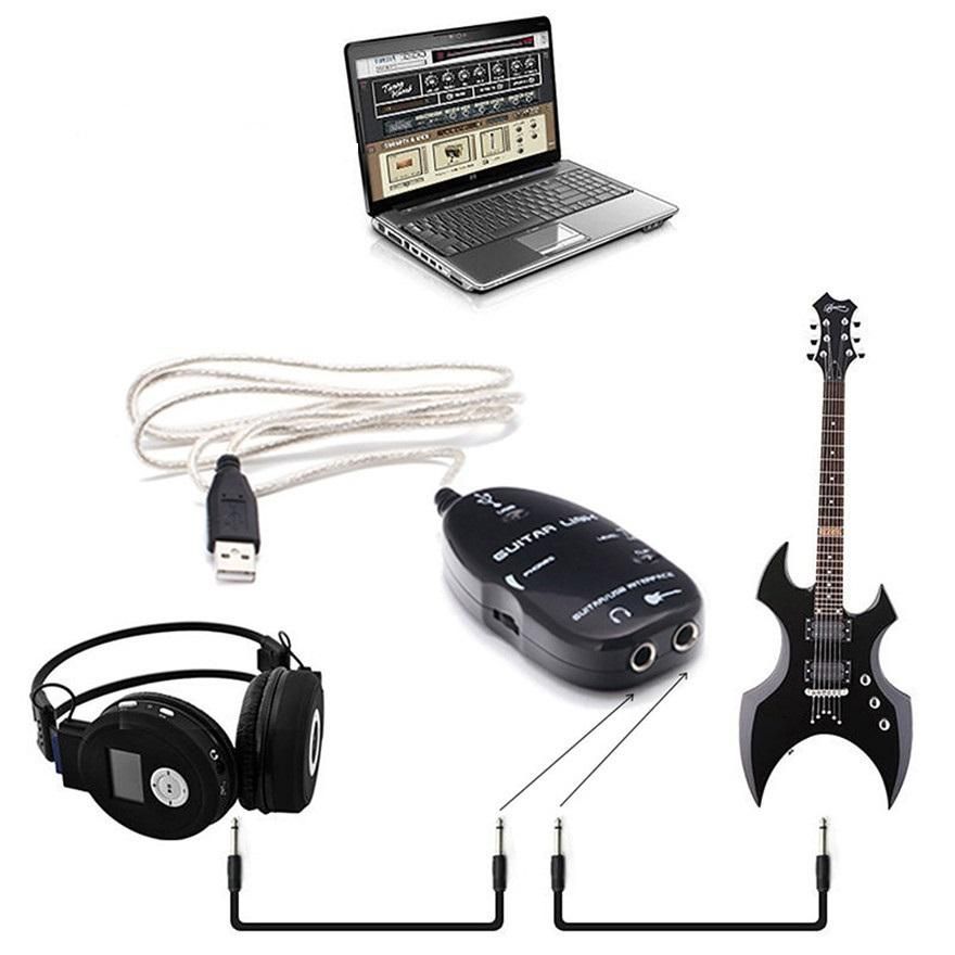 100set / lot USB Cable de guitarra eléctrica de guitarra USB Cable de audio interfaz de guitarra Límite de guitarra Líder a la computadora