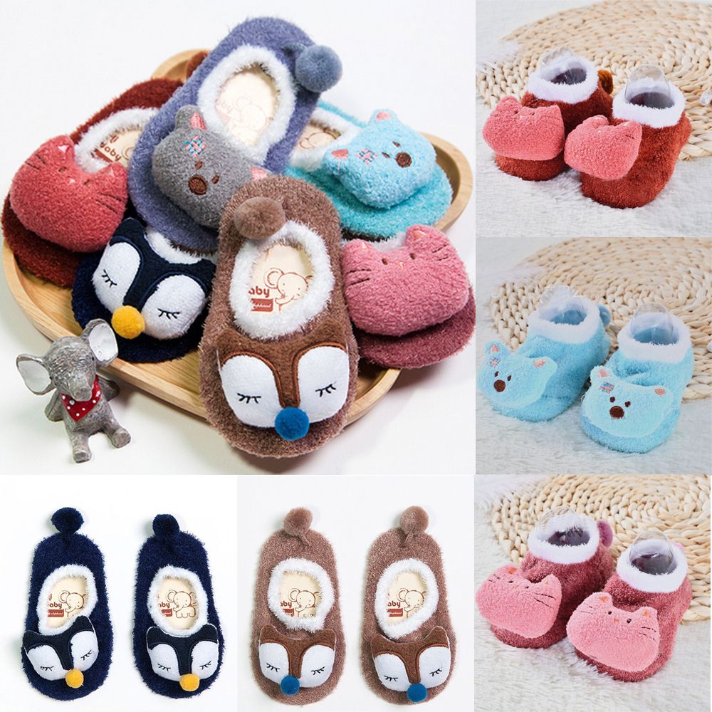 Cartoon Socks Kids Baby Girls Boys Anti-Slip Warm Socks Slipper Shoes Boots A2