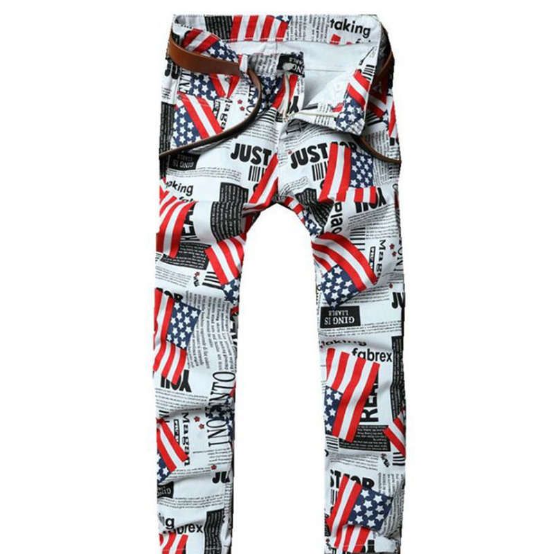 2020 New Arrival Men Casual American USA Flag Printed Robin Jeans Mens
