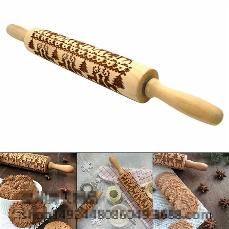 Embossing Rolling Pin Biscuit Fondant Cake Dough Baking Snowflake
