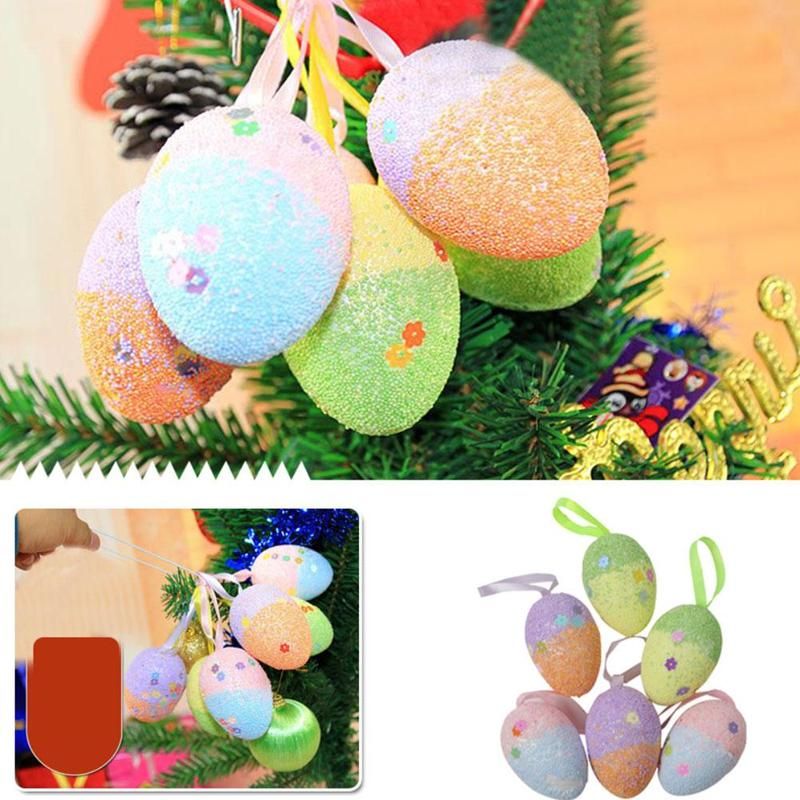 6Pcs Vintage Foam Hanging Easter Eggs Party Ornaments Tree Crafts Decoration