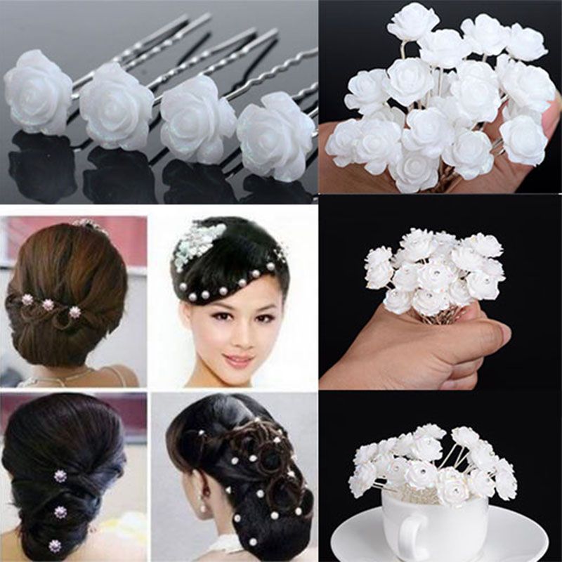 white flower hair pins