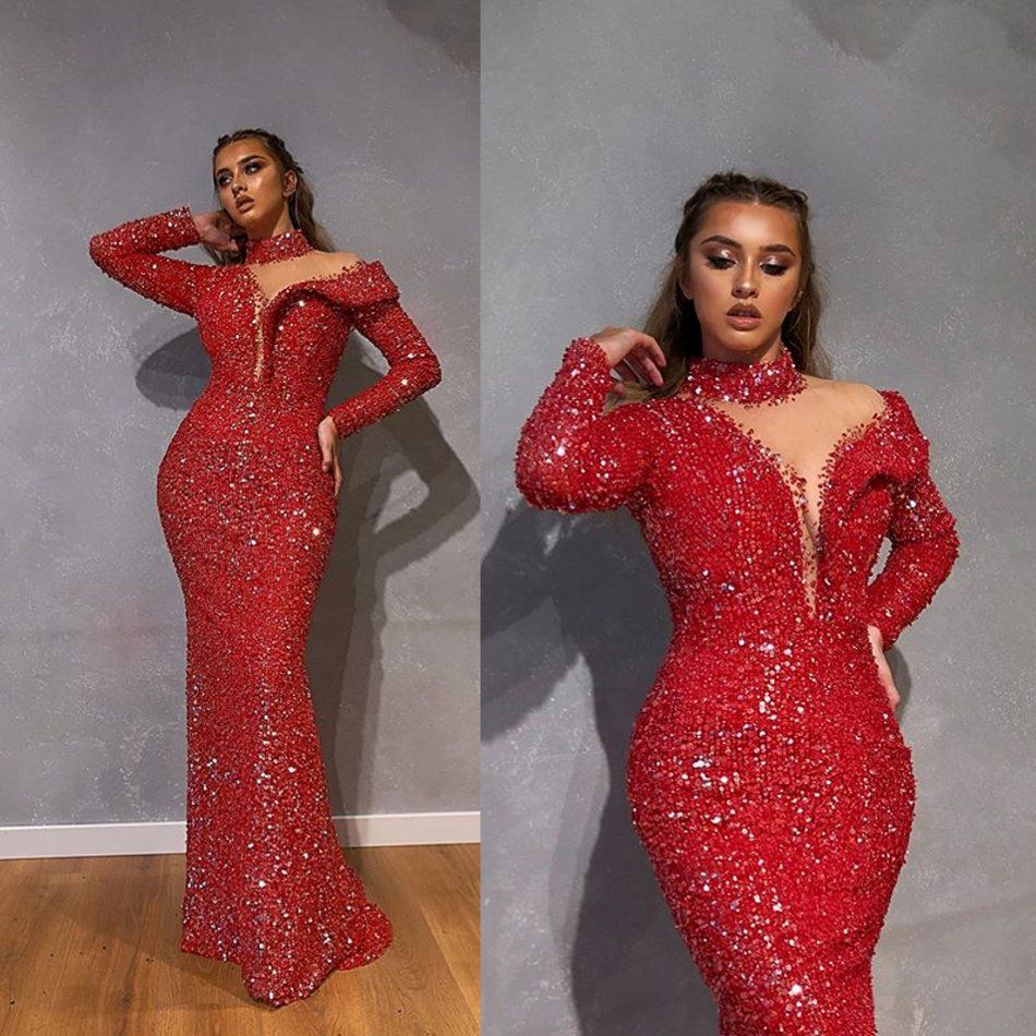 Sparkly Red Mermaid Prom Dresses High 