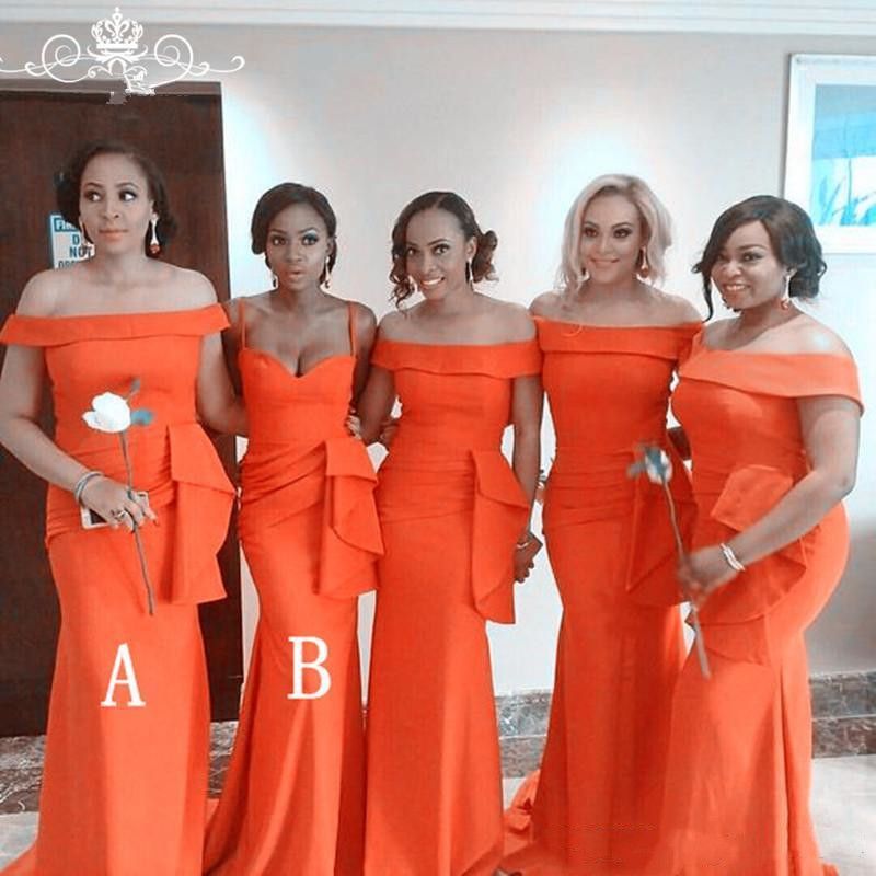 2019 Yeni Afrika Nijeryalı Sarı Uzun Gelinlik Modelleri Farklı Stilleri Aynı Renk Örgün Hizmetçi Onur Elbiseler Parti B004