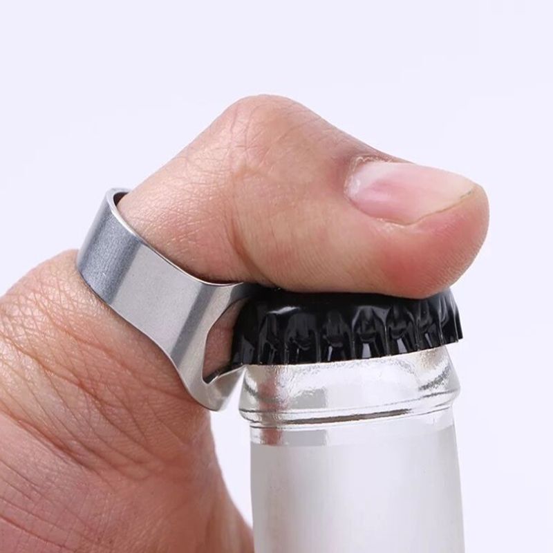 Unico creativo versatile anello in acciaio inox a forma di anello apribottiglie di birra 20 mm Nero 
