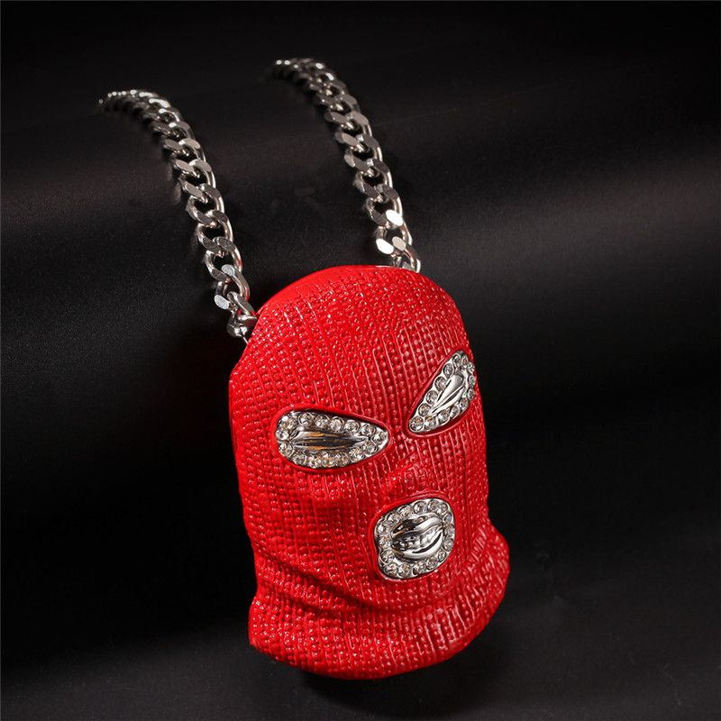 Red Mask Horror Wigs Pendant Necklace 