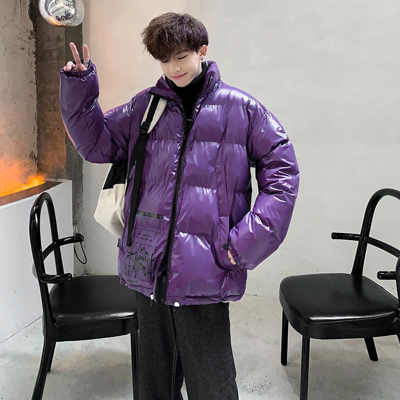 Drop Mens Down Parkas 2021 Winter Korean Version Of Loose Glossy Coat Fashion Casual Solid Color Jacket Dark Gray Silver Purple Black By Parkas 2021 Winter Korean Version, Dark Purple Winter Coats