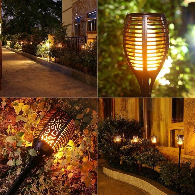 compre 2 unids lote luces solares antorcha llama paisaje exterior luces jardin cesped lampara solar decoracion de jardin lampara de pared led luces