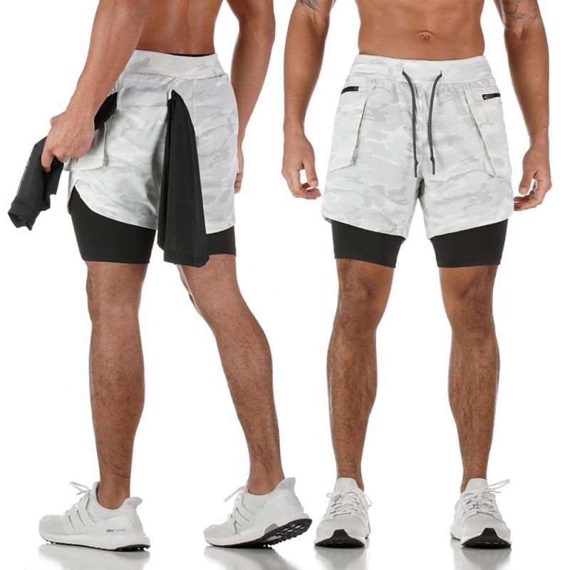 mens double layer running shorts