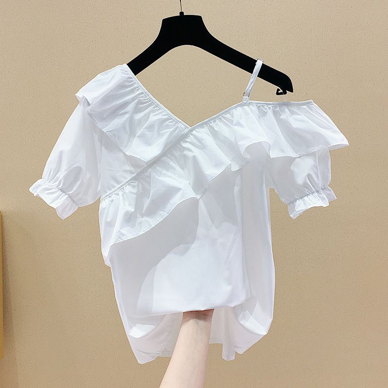 White Shirt For Women Summer Short Sleeve Blouse Irregular 