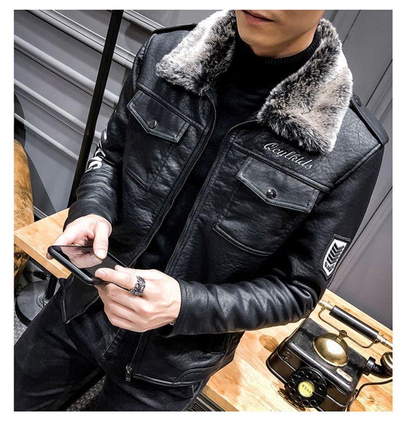 Compra Diseñador De Cuello Para Hombre De La Chaqueta De La PU De Cuero  Grueso Del Otoño Ropa De Invierno Carta Bordado Chaqueta De Motorista De  Piel Falsa Barato | Entrega Rápida