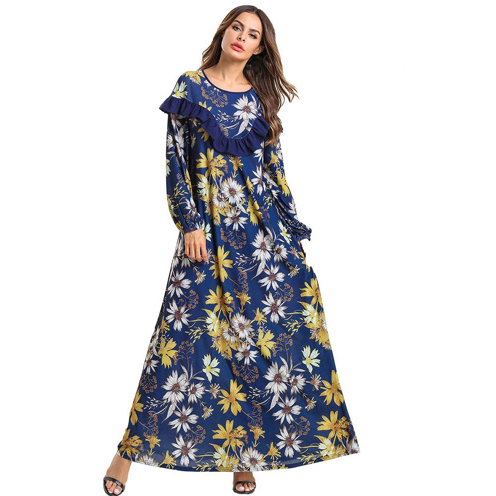 Woman Plus Size Maxi Dress Vintage Elegant Floral Printing Dress Big Size Lantern Sleeve Ruffles Clothes Evening Party Vestidos Black Dresses For Sale Ladies Black Dress From Goddard 32 32 Dhgate Com