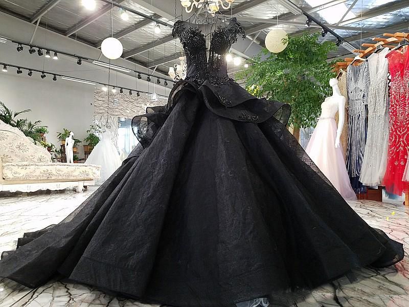 Vestidos De Novia Lujo En Negro Corte Gótica Vestidos De Princesa Tren Largo Con Cuentas Gorra Mangas Boda De 173,6 € | DHgate