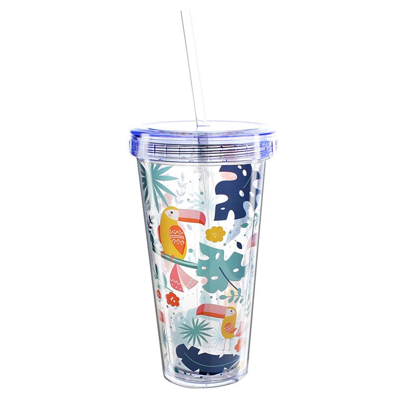 2020 14oz Double Wall Plastic Cup Toucan Pattern Transpa - Double Wall Plastic Cups With Lids And Straws 2020 14oz Double Wall Plastic Cup Toucan Pattern Transpa - Double Wall Plastic Cups With Lids And Straws