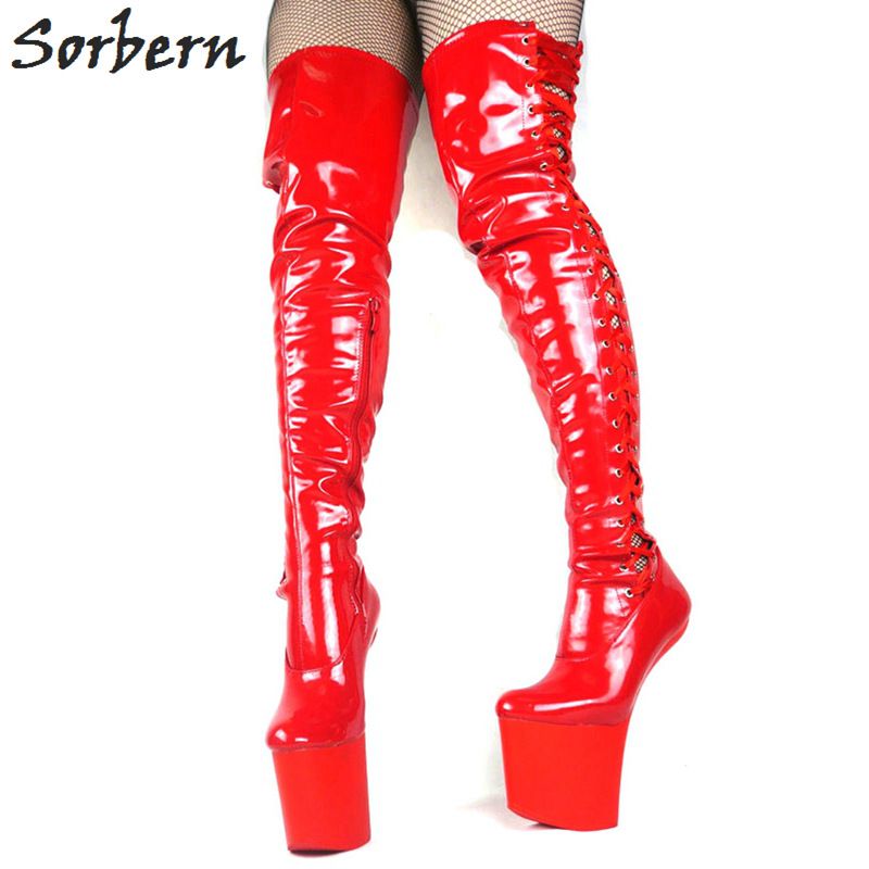 red thigh high boots size 12