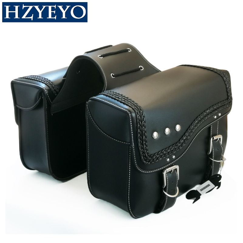 black leather motorcycle saddlebags