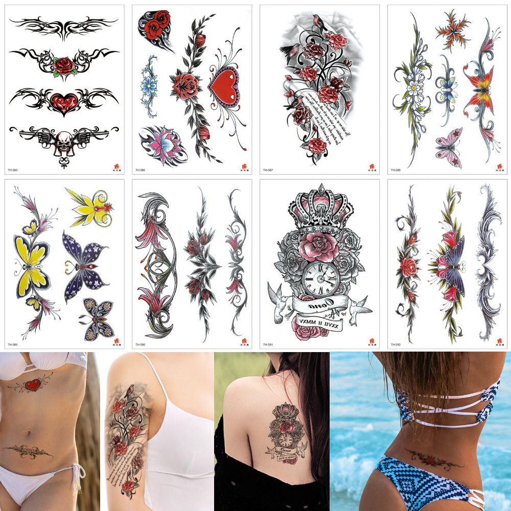 Fashion Jewelry Bracelet Wrist Waist Chain Arm Temporary Tattoo Sticker  Designs for Woman Heart Flower Butterfly Chest Body Art Decal Tattoo