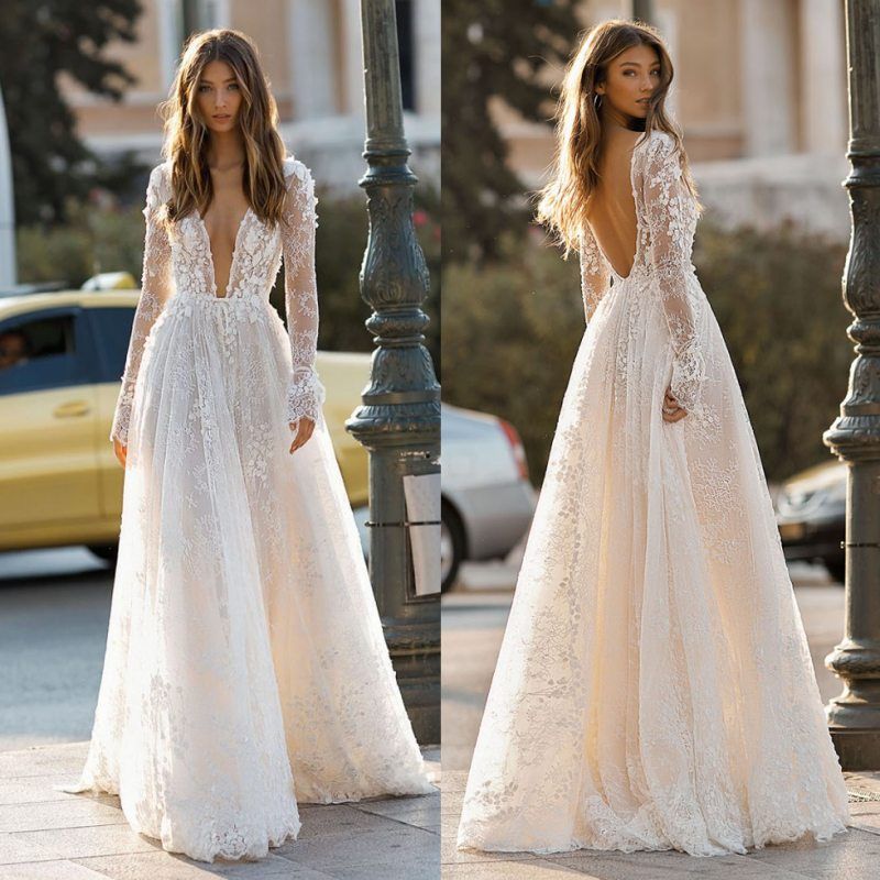 berta long sleeve lace wedding dress