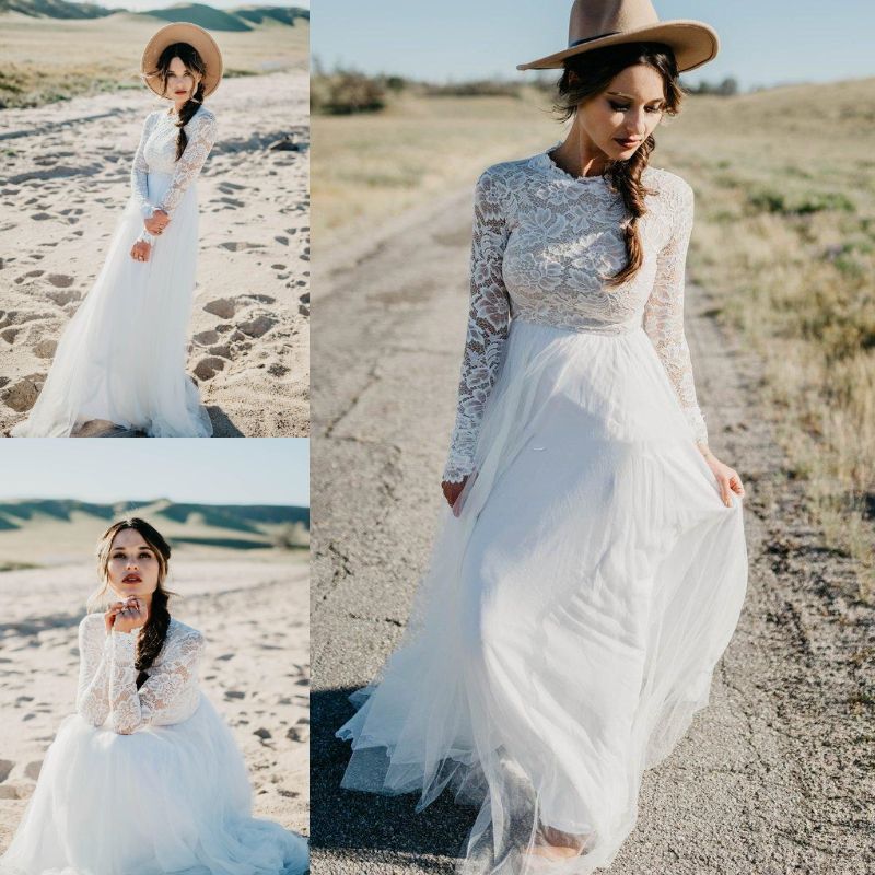 Discount Romantic Country Wedding Dresses Top Floral Lace New 2019