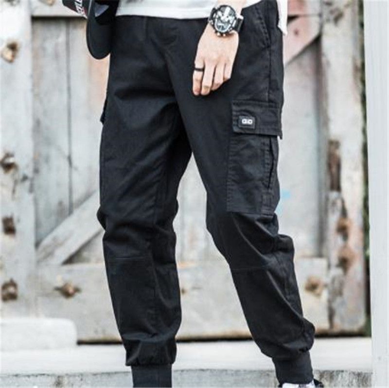 Multi bolsillo pantalones de trabajo pantalones elásticos la cintura ropa moda para hombre