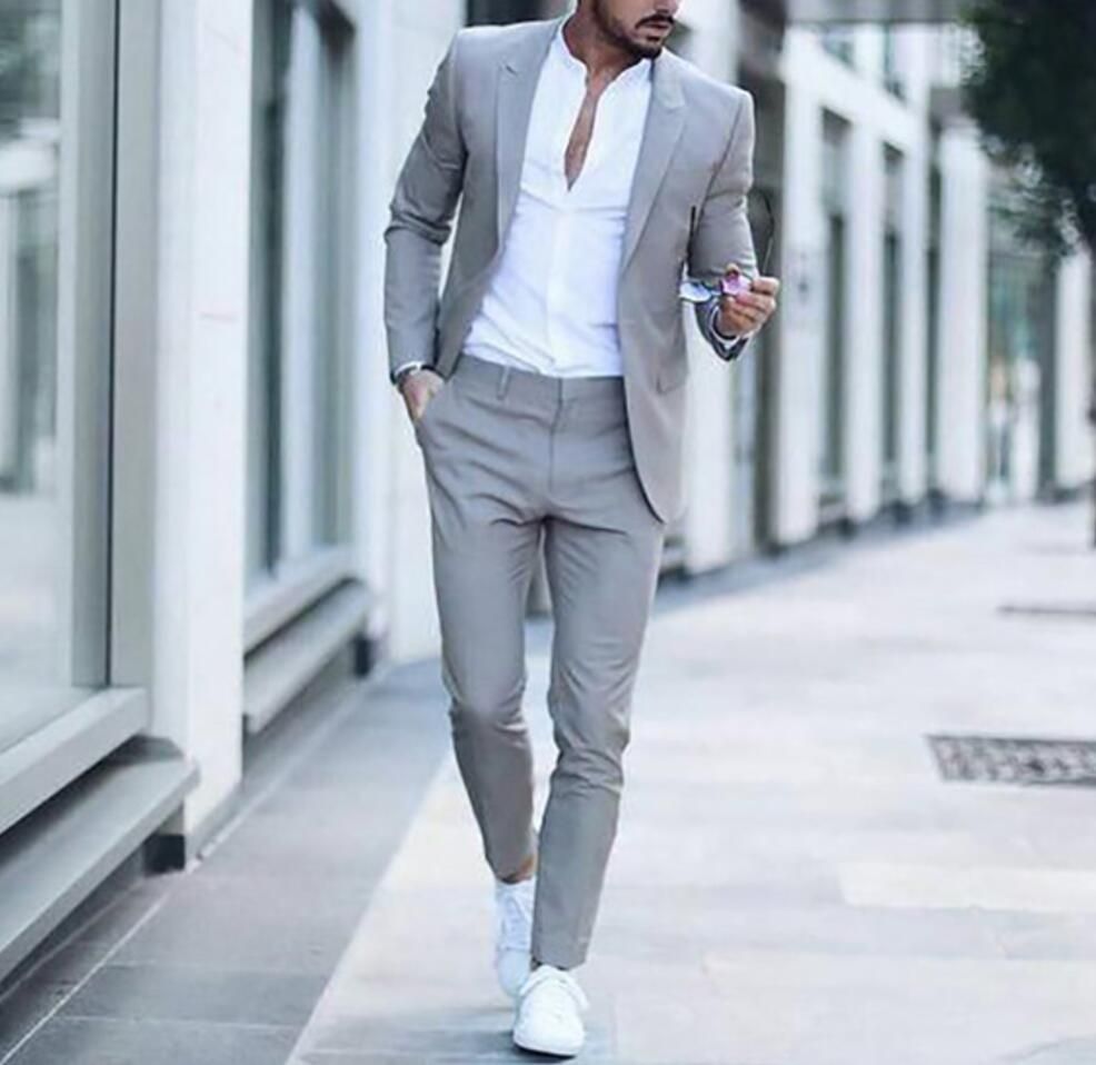 XLY 2019 Grey Trajes de hombre Moda Smart Business Hombre Blazer Summer Beach Trajes