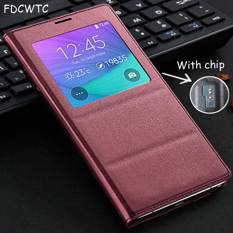 Wholesale Flip Cover Leather Case For Samsung Galaxy Note 4 Note4 N910 N910f N910h Phone Case Cover Smart View With Original Chip From Zhoukousafe 19 46 Dhgate Com