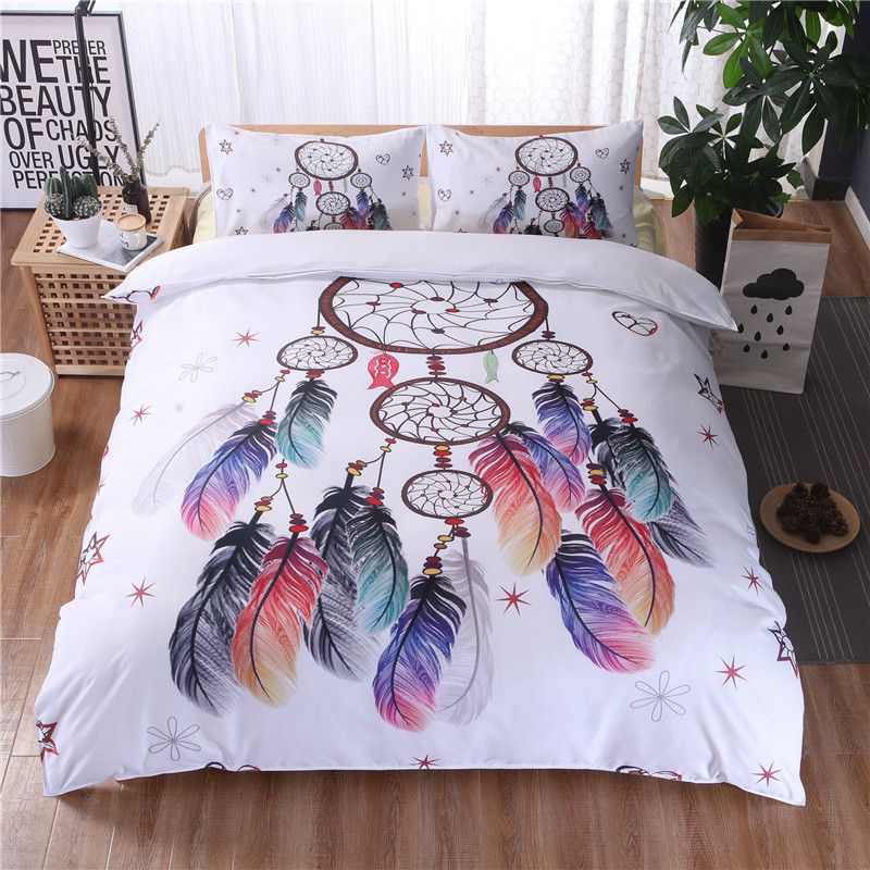 Bohemian Feather Duvet Cover Set Single Double Queen King 2