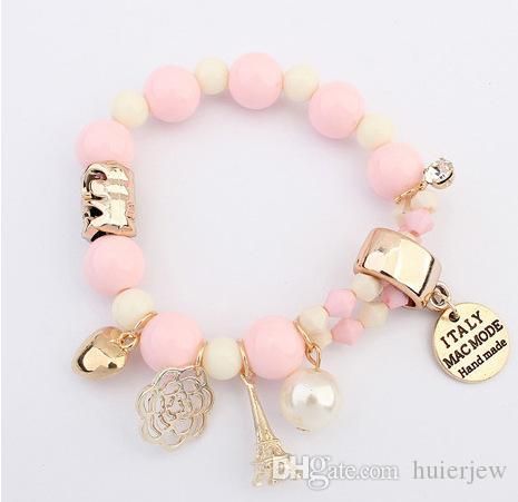 Pulseras con dijes cuentas Letra Torre Eiffel Corazón Italia Pulsera cuentas de bisutería