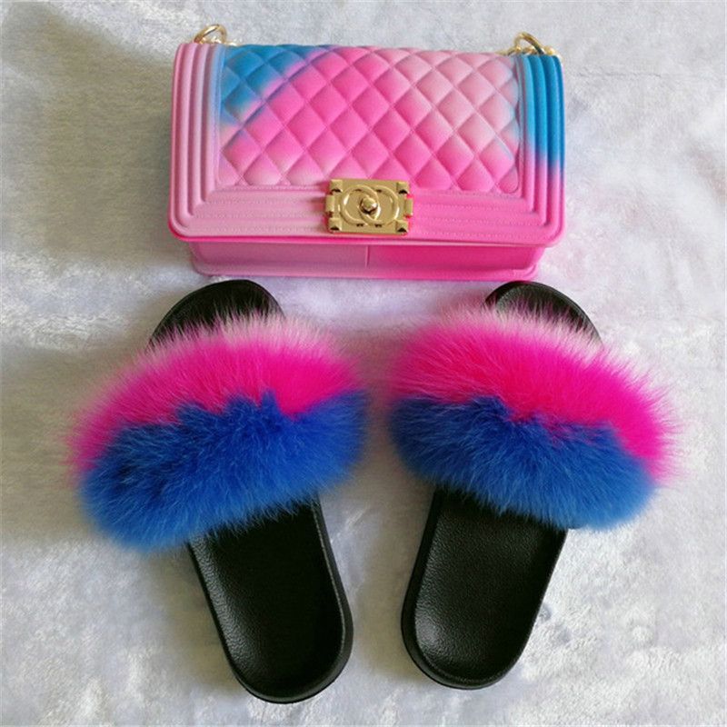 fluffy slippers rainbow