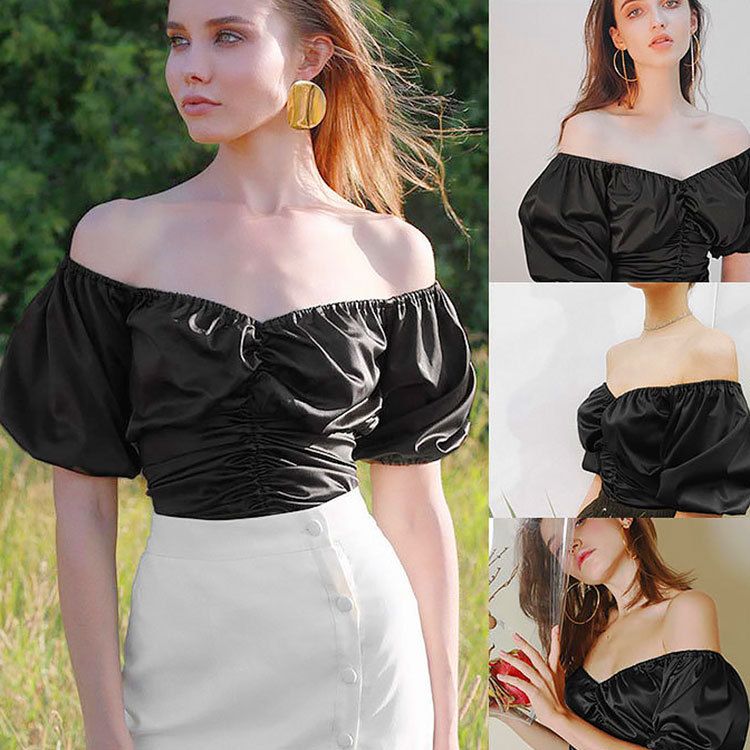 black satin off shoulder top