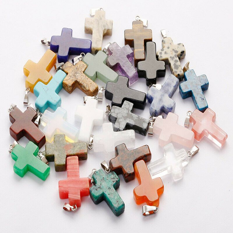 Mix Colors Cross Pendant Natural Stone 