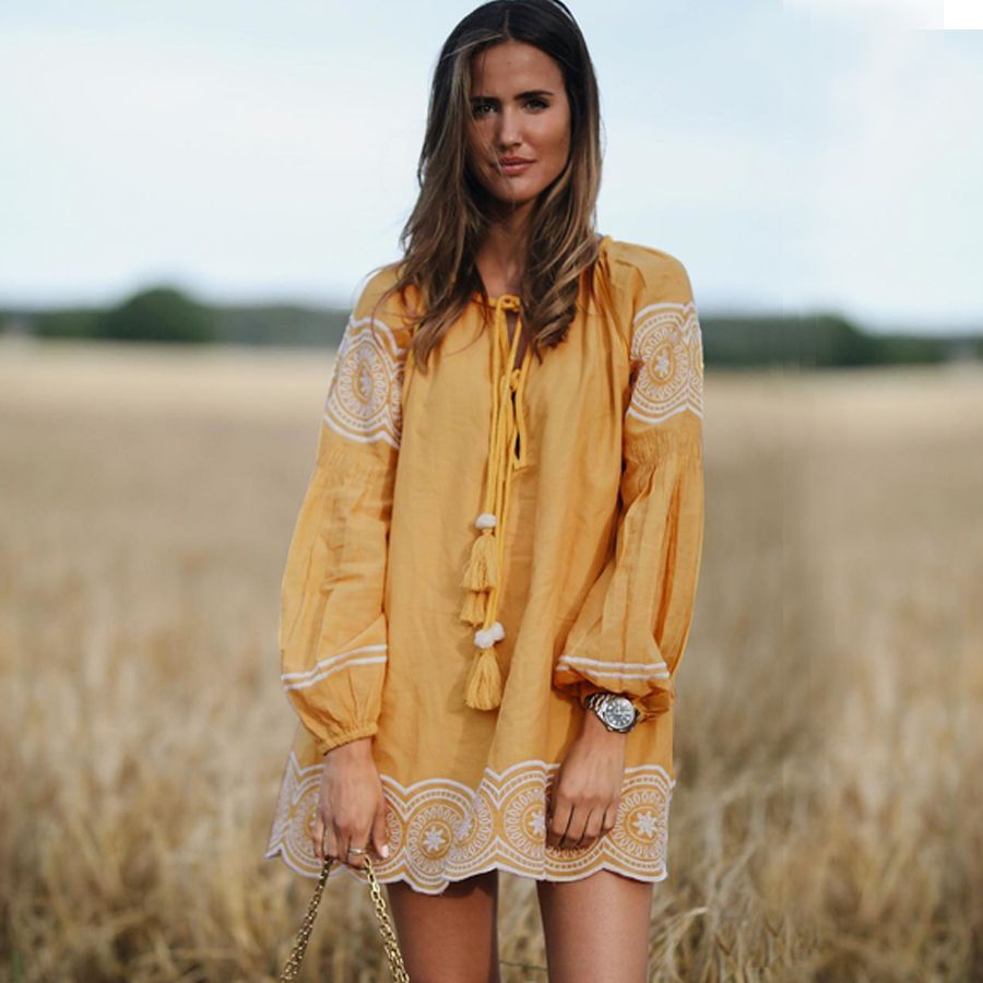 long sleeve boho mini dress