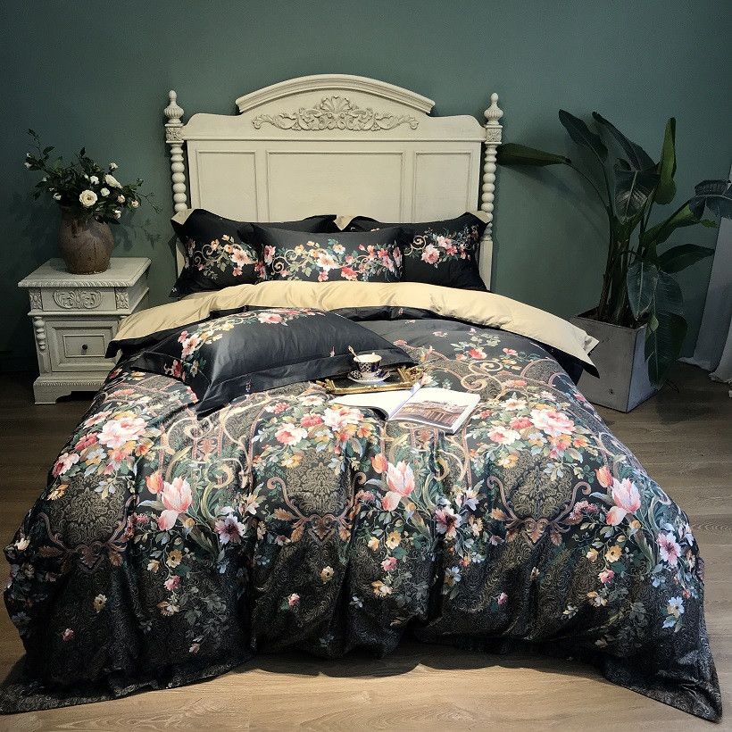 Floral Print Egyptian Cotton Duvet Cover Bed Set Luxury Bedding