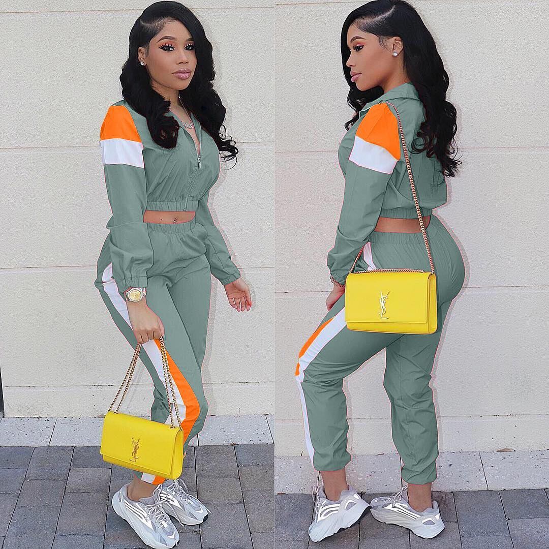 lading Duwen litteken 2 tweedelig set top en broek vrouwen tracksuit casual outfit sportpak groen patchwork dames zweetpakken kleding lading Duwen litteken 2 tweedelig set top en broek vrouwen tracksuit casual outfit sportpak groen patchwork dames zweetpakken kleding