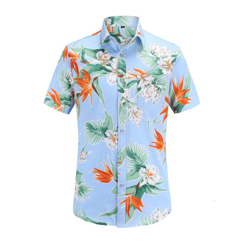 Summer Hawaiian Short Sleeve Shirt Men Men Shirts Cotton Floral Printed Casual Dress Shirts Men Clothes 2019