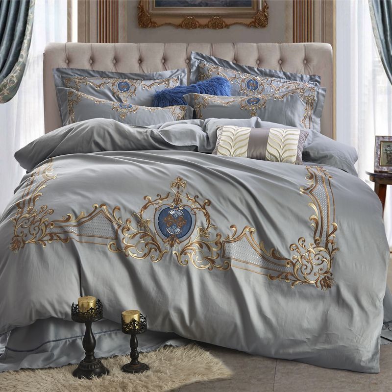 Embroidery Grey Blue Purple Color Bedlinens Duvet Cover Set