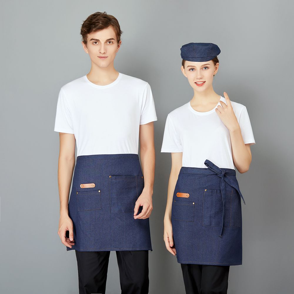 Kitchen Denim Apron Half Waist Cooking Apron Jeans Chef Restaurant Work