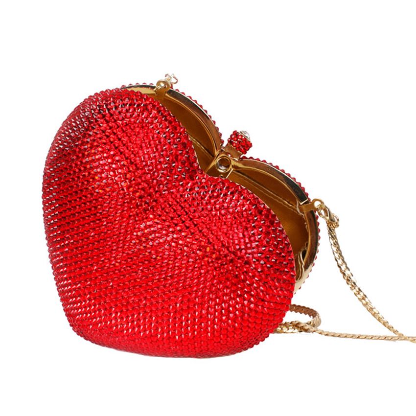 Designer Red Heart Shape Crystal Clutch Bag Rhinestone Evening Bag ...