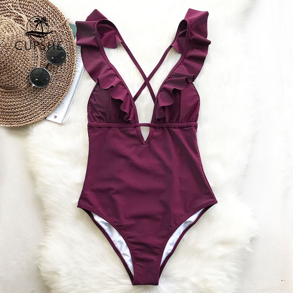 burgundy bathing suit