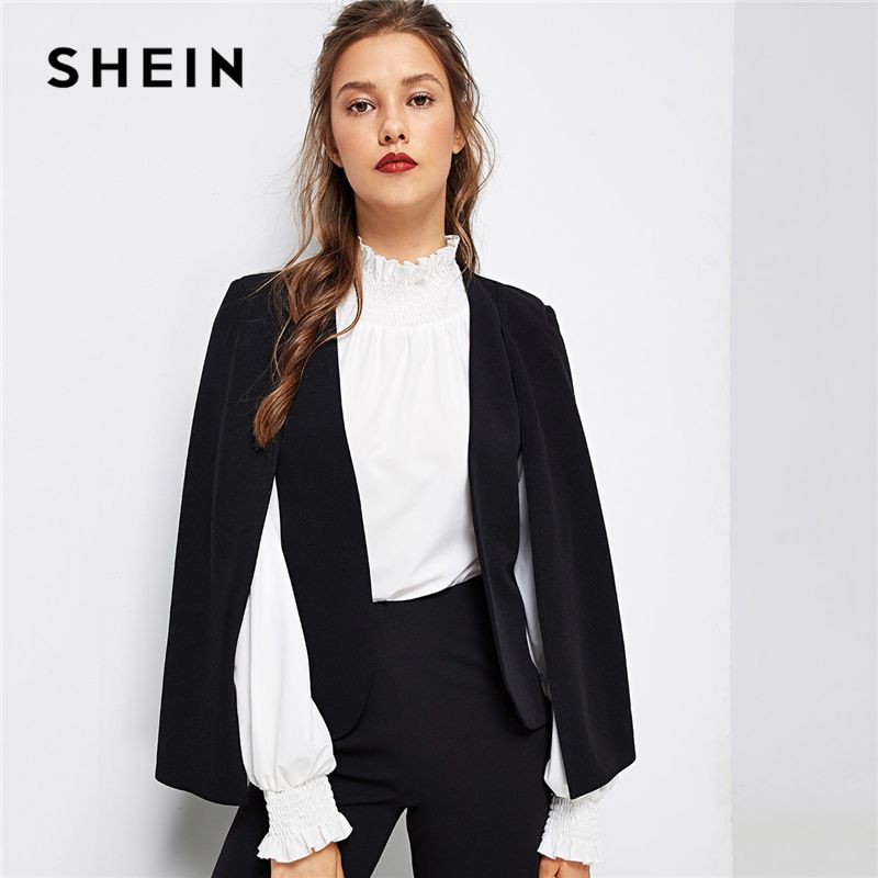 Best Quality SHEIN Black Poncho Office Lady Streetwear Cloak Open Front  Blazer 2018 Autumn Elegant Modern Lady Workwear Women Coats At Cheap Price,  Online Womens Suits \u0026 Blazers | DHgate.Com