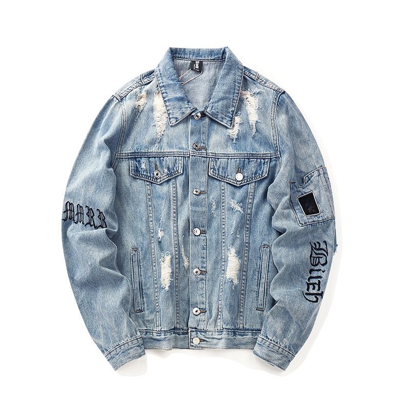 Mens Denim Jacket Ripped Distressed 