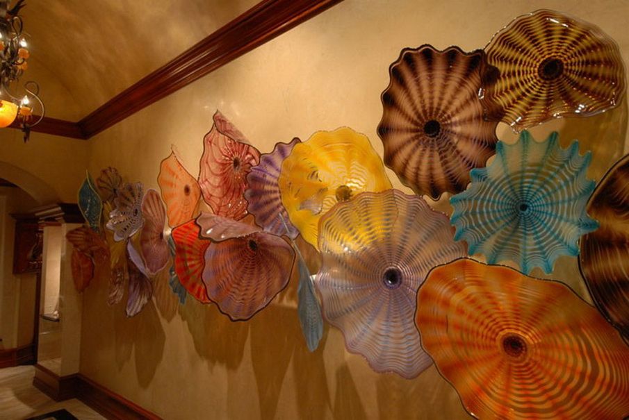 100% handgebrannte Glaswandteller Modern Art Deco Glaswand Kunst Chihuly-Art-Blumen-Form-Dekoration