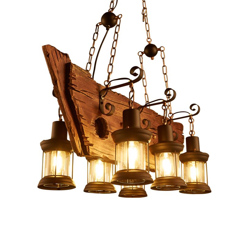 Loft American Country Solid Wood Pendant Light Vintage Glass Cover