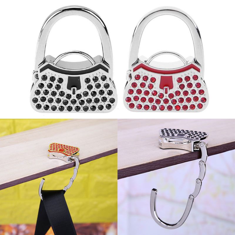 Fashion Crystal Folding Section Purse Bag Handbag Hook Table Hanger Holder 